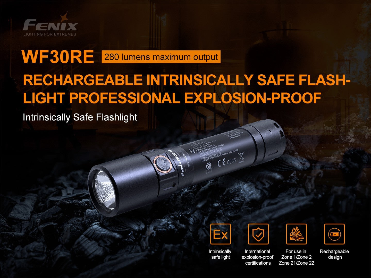 Linterna anti explosiva recargable Fenix WF30RE