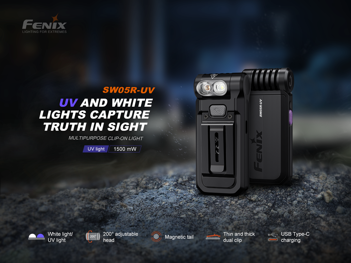 Linterna Recargable Fenix SW05R-UV negro