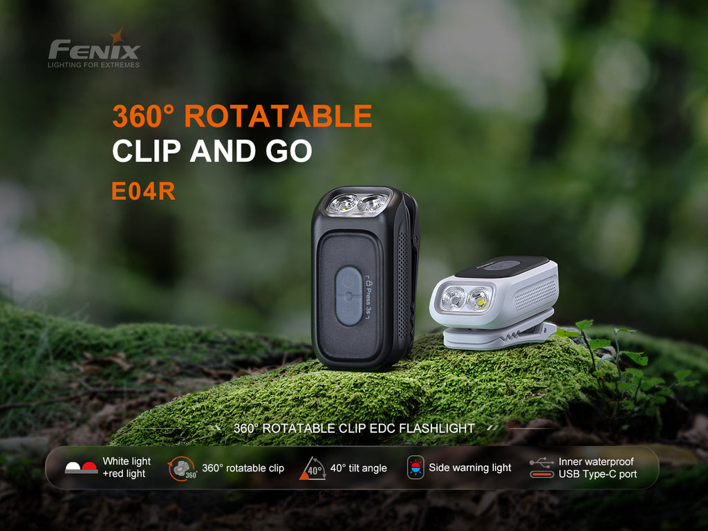 Linterna Recargable Fenix E04R con clip NEGRO