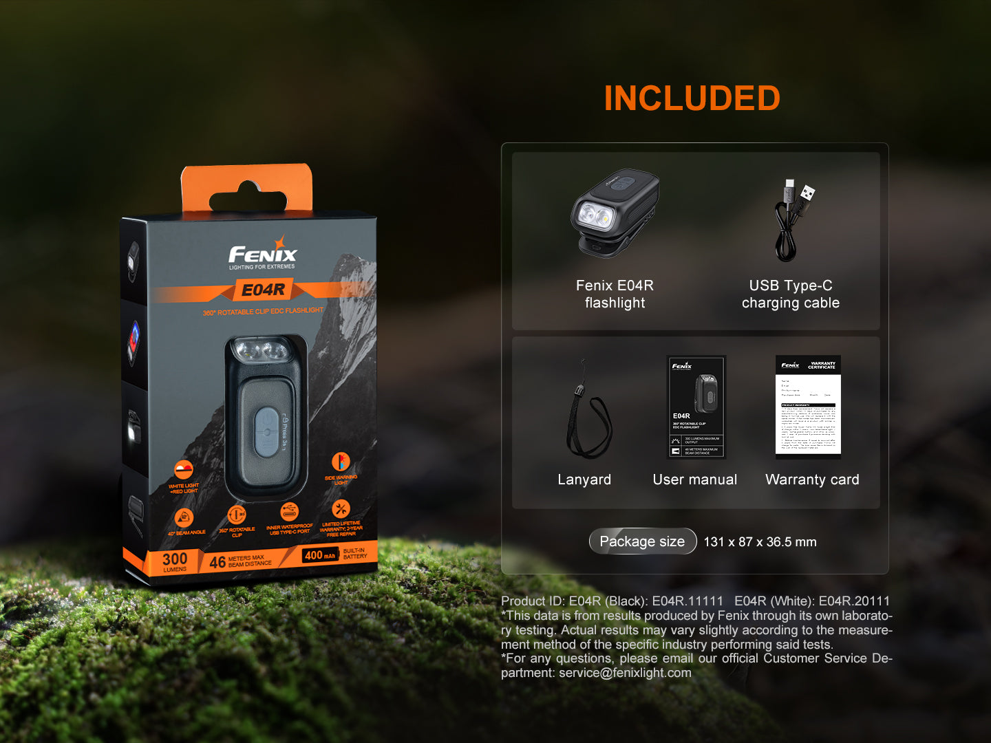 Linterna Recargable Fenix E04R con clip BLANCO